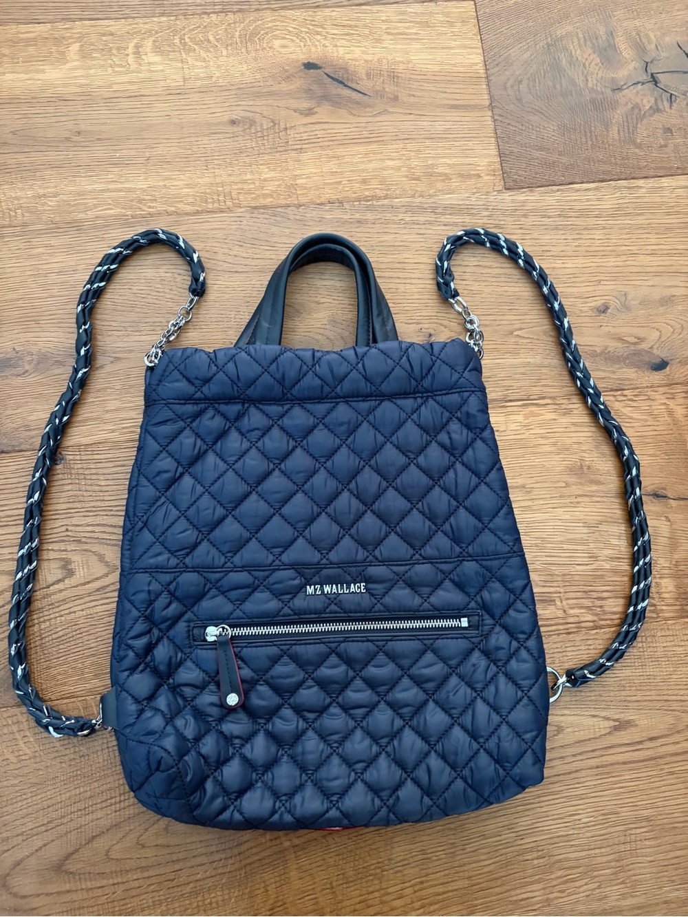MZ Wallace Quilted Nylon Convertible Backpack - Navy Blue